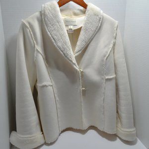 White House Black Market Womens Coat Size M Ivory Faux Suede and Fur
